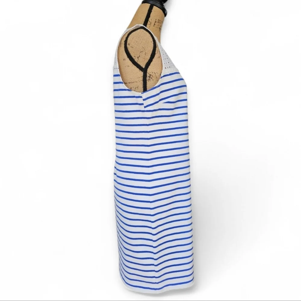 J. Crew Sleeveless Blue and White Striped Cotton Dress With Eyelet Lace Yoke, S